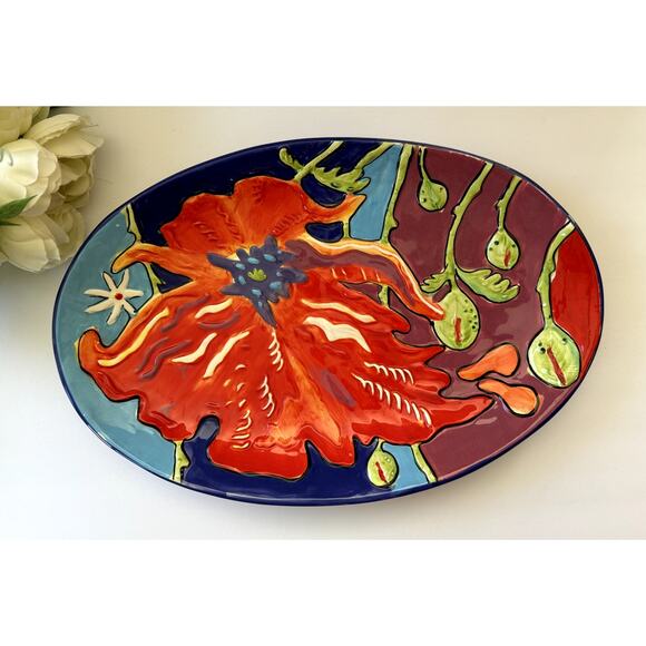 Simon Bull Limited Edition Art Salad Bowl Poppy‎ Flower Van Group Collectible - Picture 7 of 12